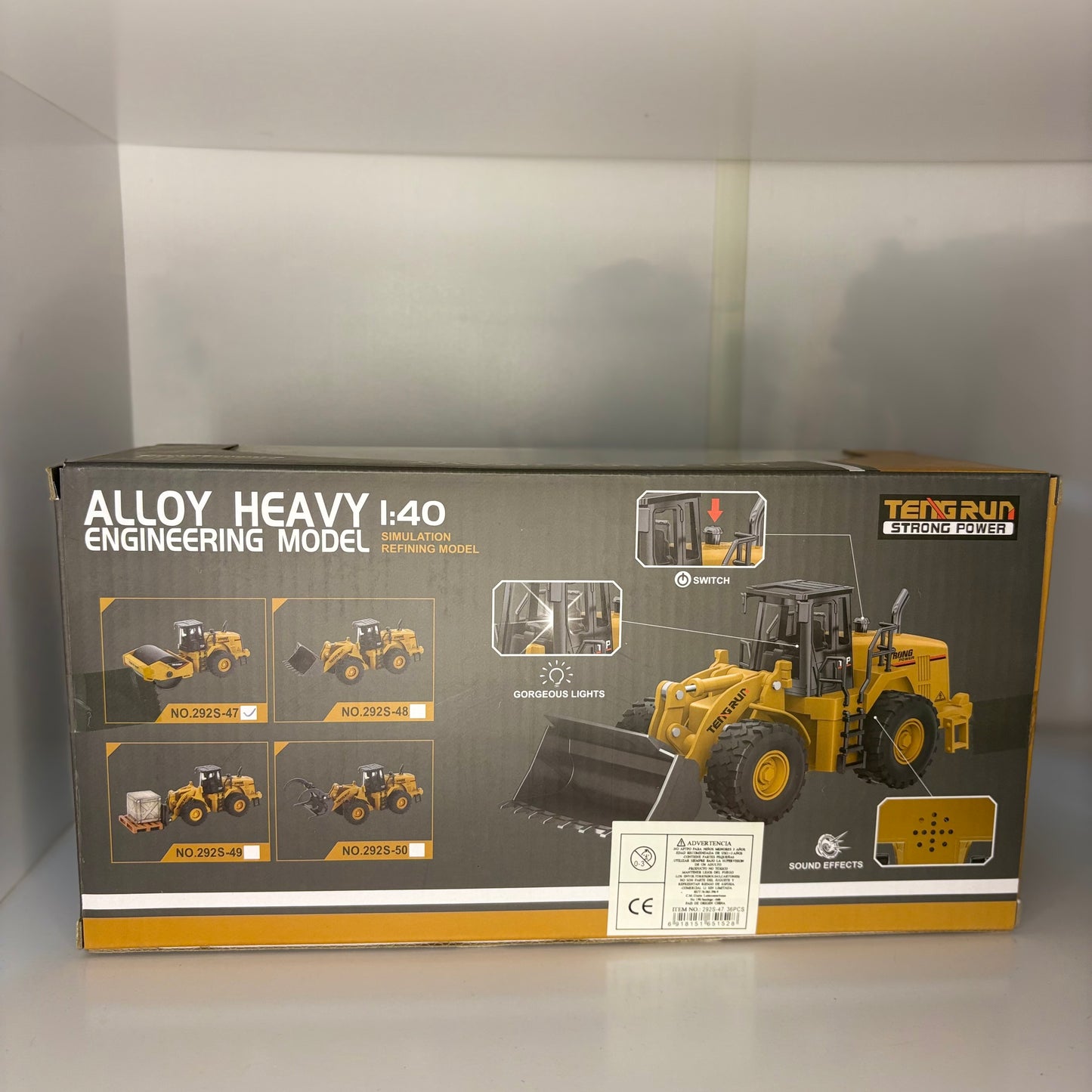 Rodillo Compactador de Construcción a Escala 1:40 TENRUN con Luces y Sonido Maquinaria Pesada.
