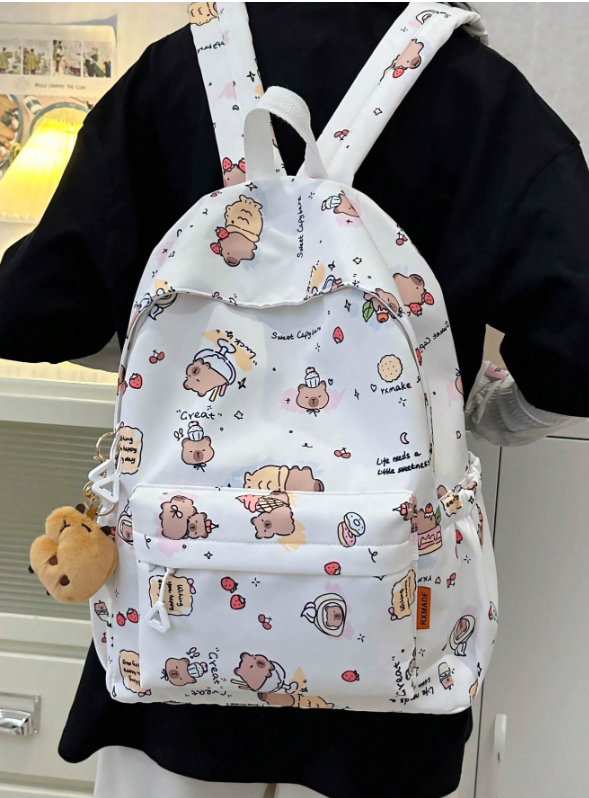 Mochila Capibara Blanca + Llavero