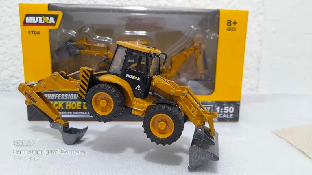 Retroexcavadora a Escala 1:50 Huina Die-Cast Metal – Maquinaria de Construcción Coleccionable.