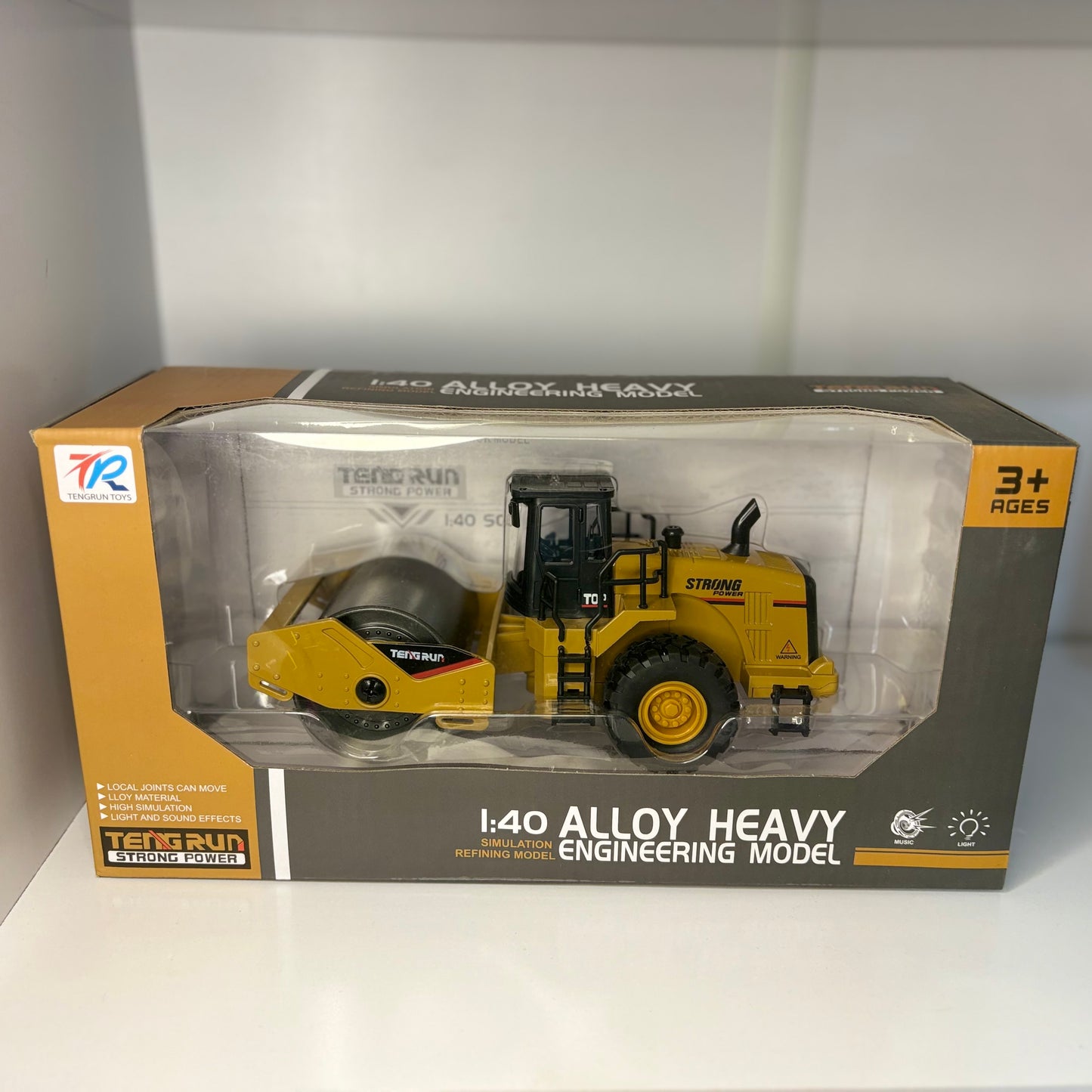 Rodillo Compactador de Construcción a Escala 1:40 TENRUN con Luces y Sonido Maquinaria Pesada.