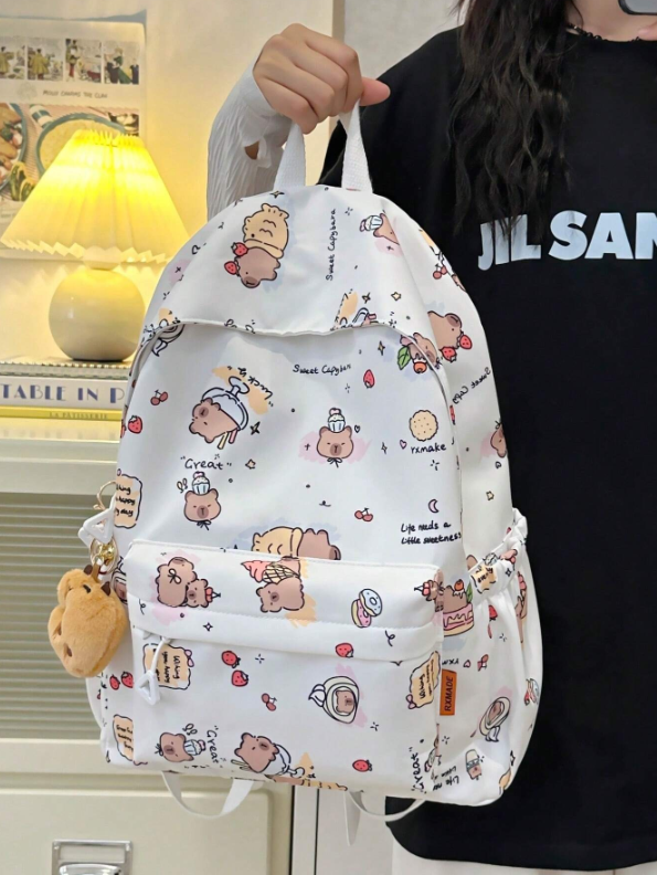Mochila Capibara Blanca + Llavero