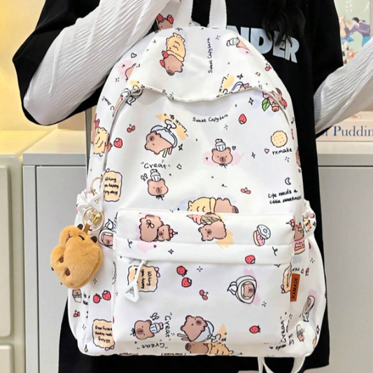 Mochila Capibara Blanca + Llavero