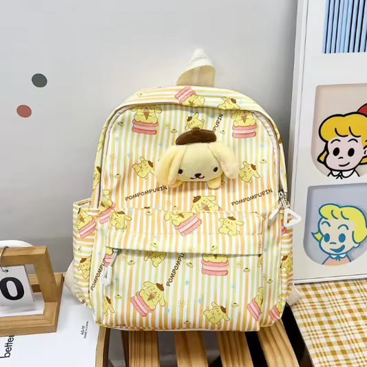 Mochila + Chapita Peluche Pompompurin Sanrio