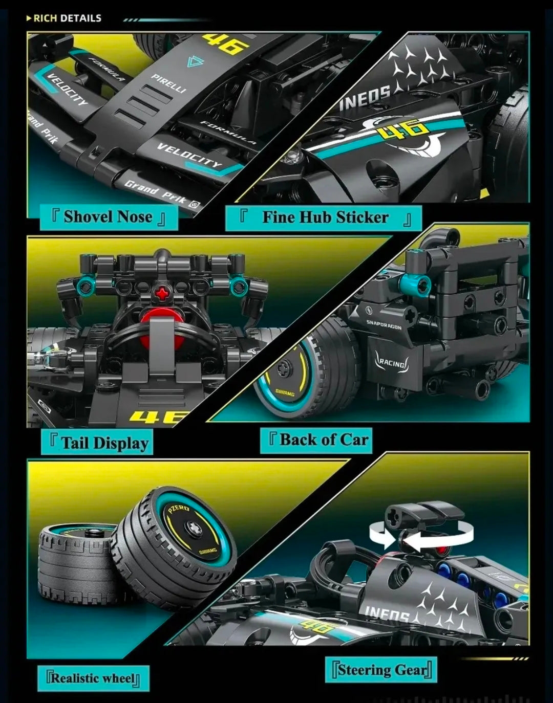 Auto de Carreras RC para Armar 313 Piezas Negro – Control Remoto 2.4GHz Racing Super Speed