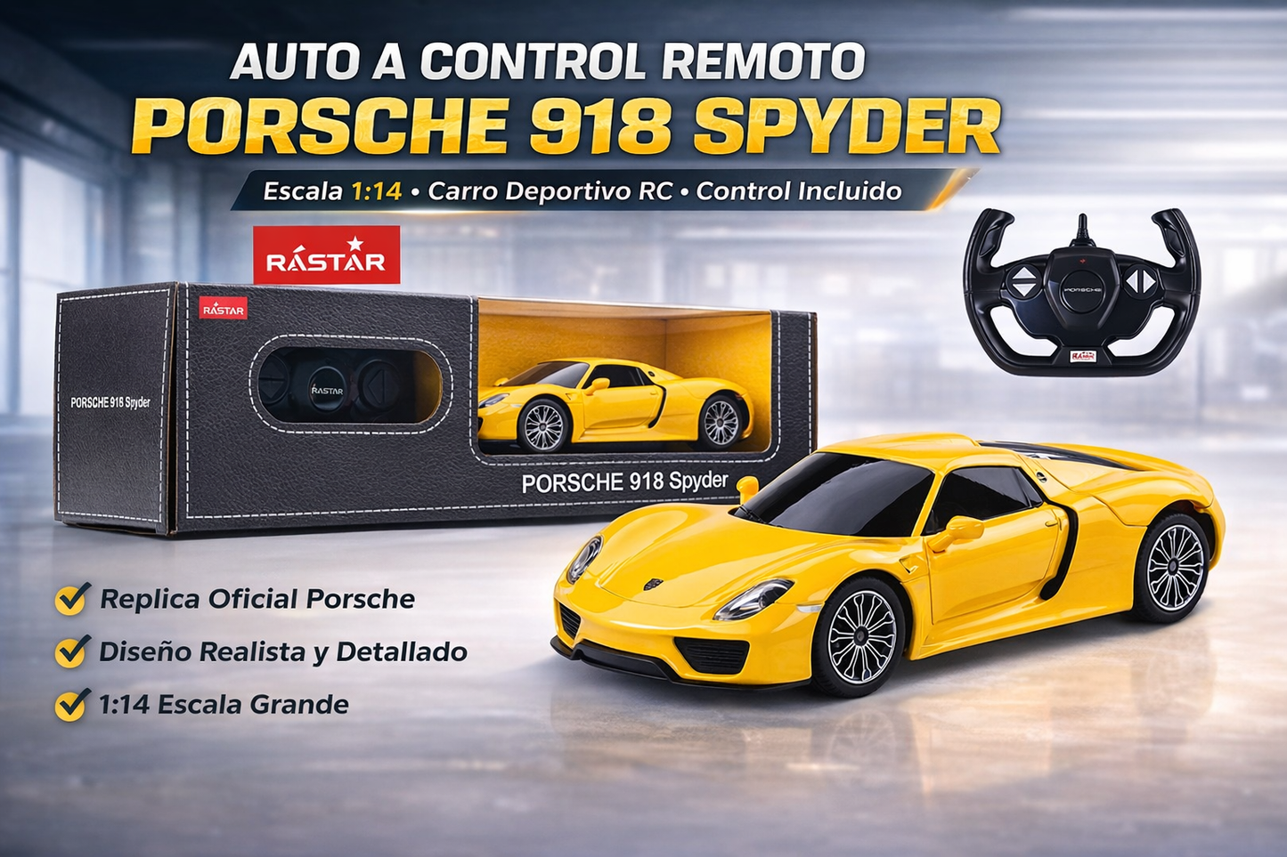 Auto a Control Remoto Porsche 918 Spyder Rastar – Carro RC Deportivo 1:14 con Control Incluido