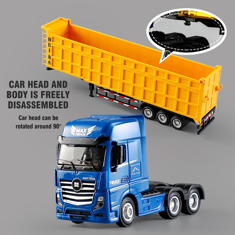 Camión Tolva con Remolque a Escala 1:50 de Metal HUINA – Trailer Volcador Die-Cast para Niños y Coleccionistas