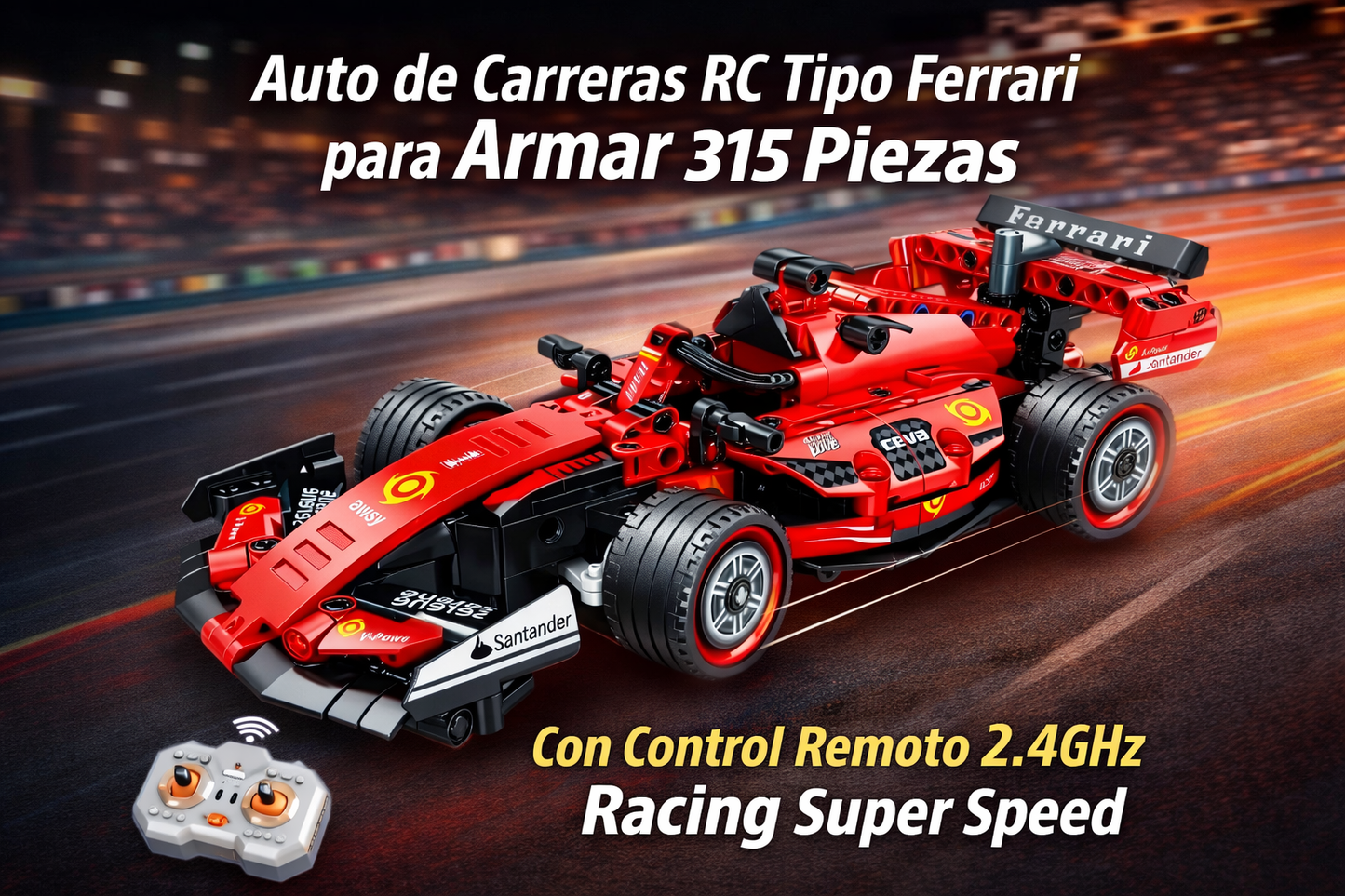 Auto de Carreras RC Inspirado en  Ferrari tipo lego para Armar 315 Piezas – Control Remoto 2.4GHz Racing Super Speed