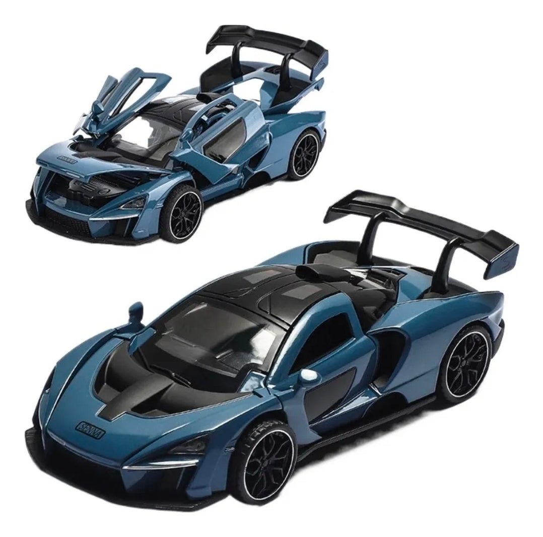 Auto Deportivo  modelo a escala del McLaren Senna Die-Cast Escala 1:32 con Alerón – Carro de Colección con Caja Display, con luz y sonido