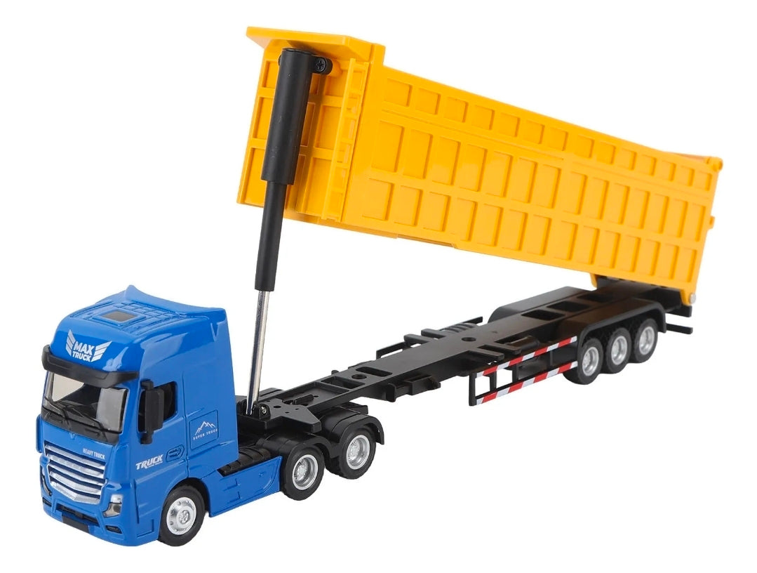Camión Tolva con Remolque a Escala 1:50 de Metal HUINA – Trailer Volcador Die-Cast para Niños y Coleccionistas
